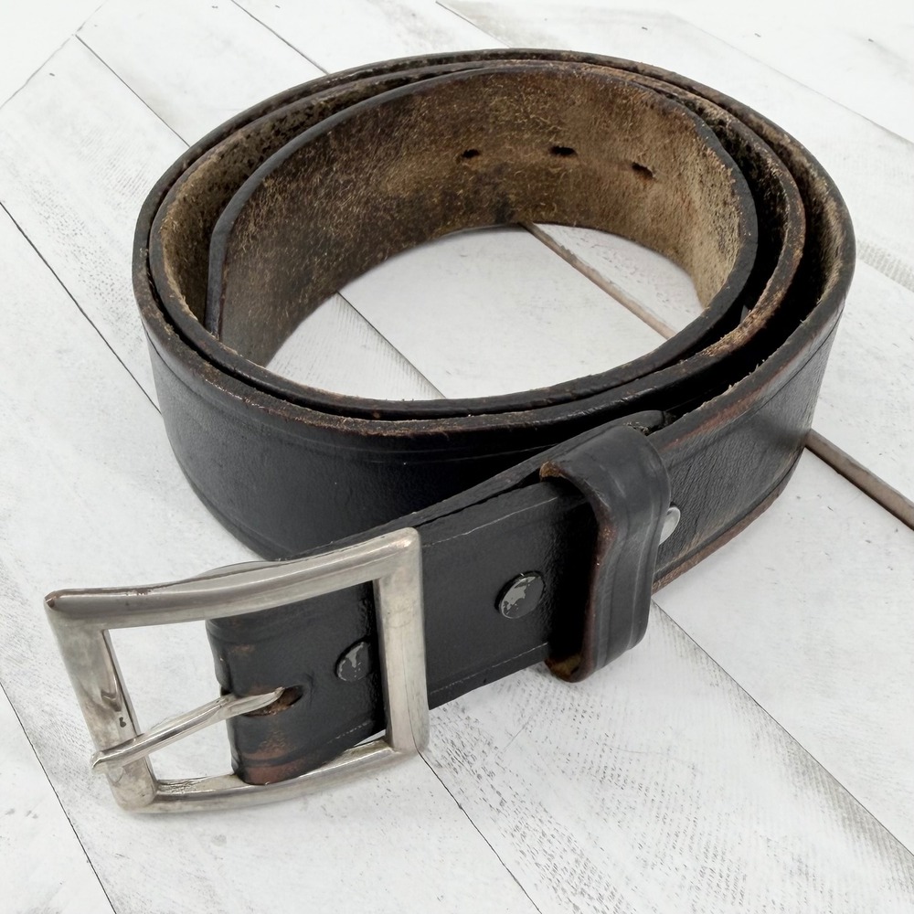 Vintage Dickies Men 36 Distressed Black Leather Belt 9103 Made in USA